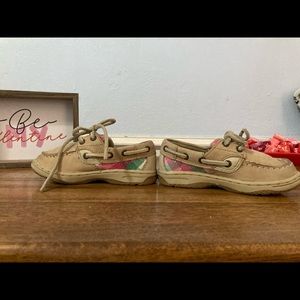 Pink and green plaid sequin kids Sperry size 7.5c